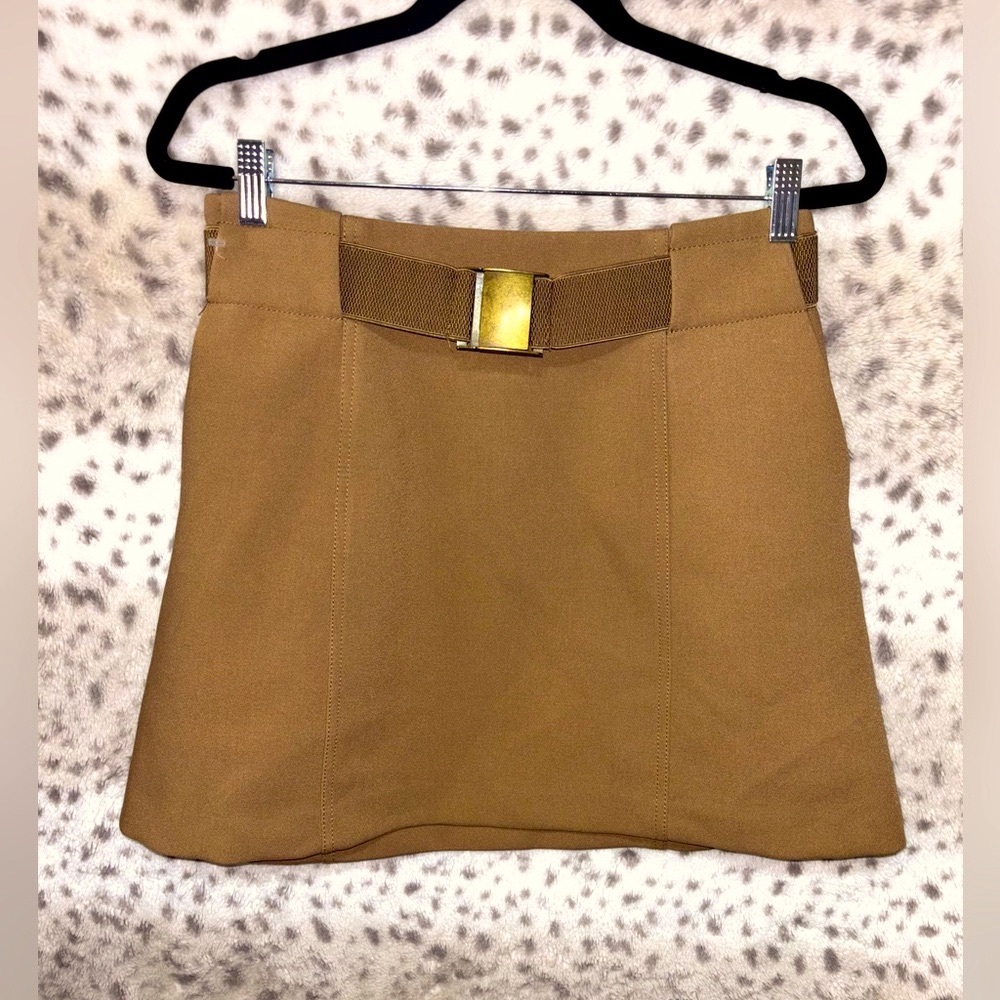 WOMENS MINI BROWN BELTED SKIRT